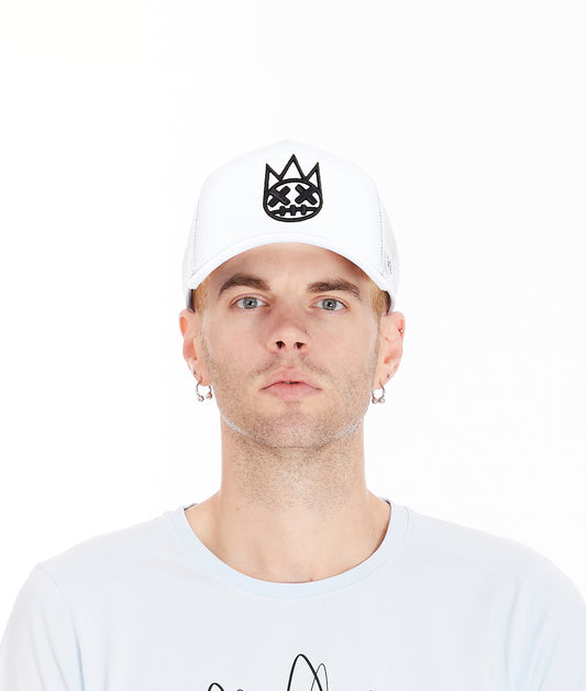 White Trucker Hat – Mesh Back, Curved Visor Cap