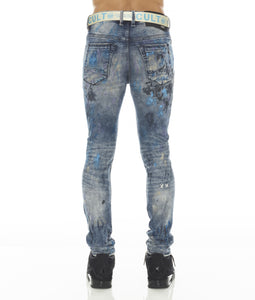PUNK SUPER SKINNY STRETCH w/BABY BLUE BELT IN ABSTRACT