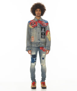 TYPE IV DENIM JACKET WITH DOUBLE CUFF AND WAISTBAND IN BASQ