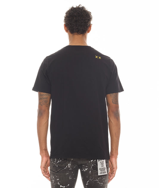 SHORT SLEEVE CREW NECK TEE  "RUBBER VAIN" IN BLACK