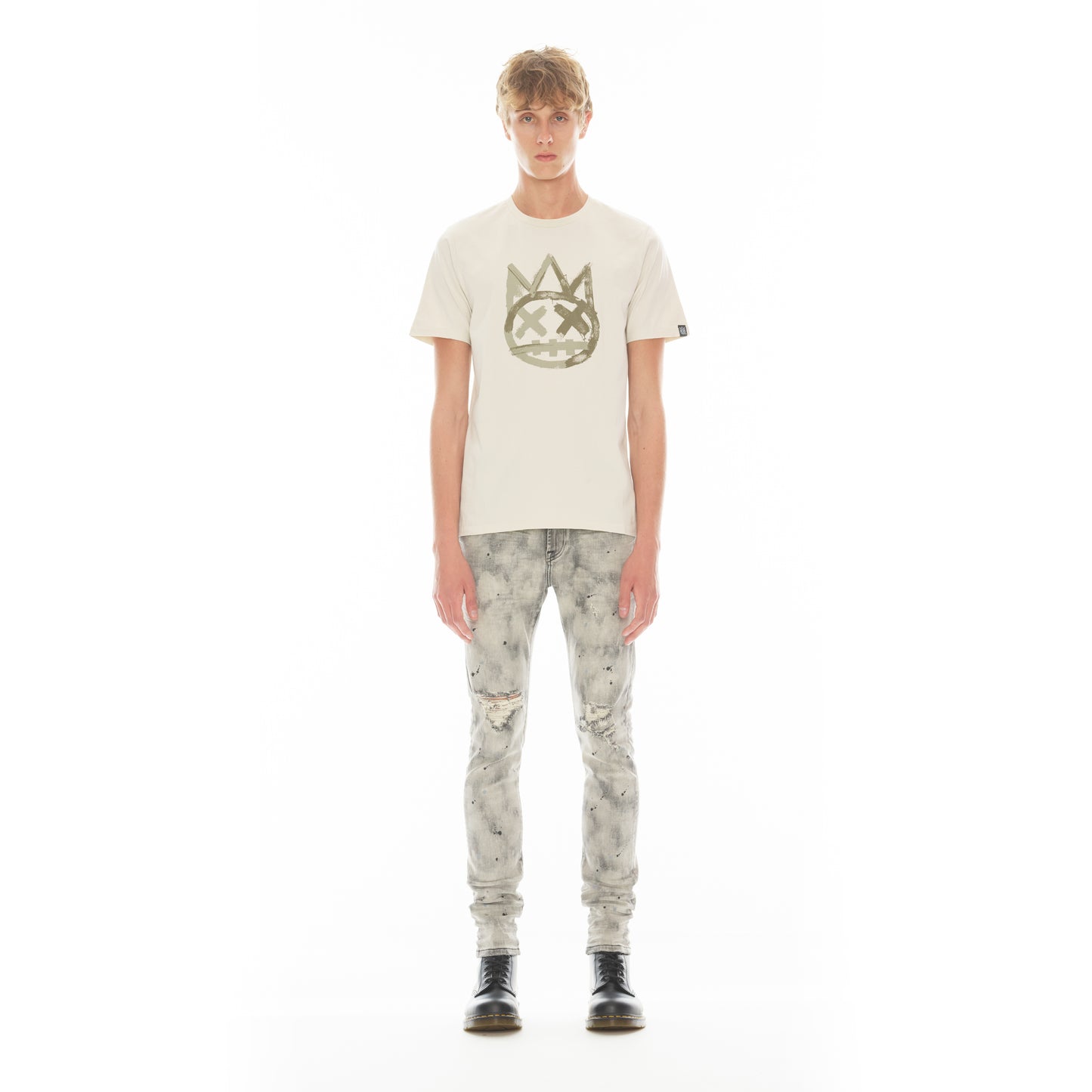 SHIMUCHAN BRUSHED LOGO SHORT SLEEVE CREW NECK TEE 26/1'S IN WINTER WHITE