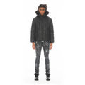 LEATHER PUFFER JACKET WITH FUR HOOD IN BLACK