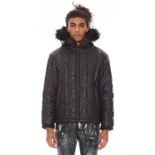 Load image into Gallery viewer, LEATHER PUFFER JACKET WITH FUR HOOD IN BLACK
