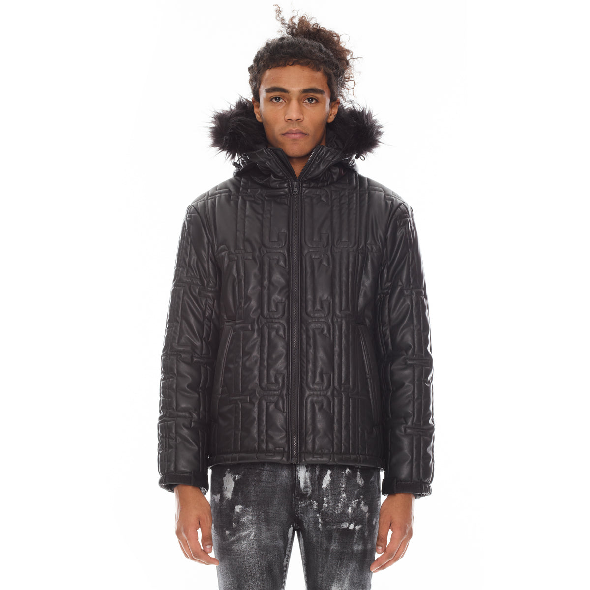 LEATHER PUFFER JACKET WITH FUR HOOD IN BLACK – Cult of Individuality