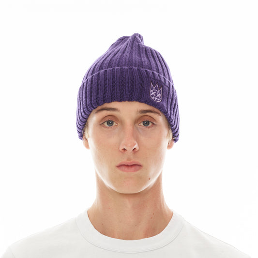 KNIT HAT WITH CLEAN 2 TONE SHIMUCHAN LOGO IN IRIS