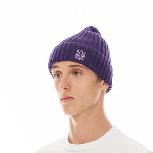 KNIT HAT WITH CLEAN 2 TONE SHIMUCHAN LOGO IN IRIS