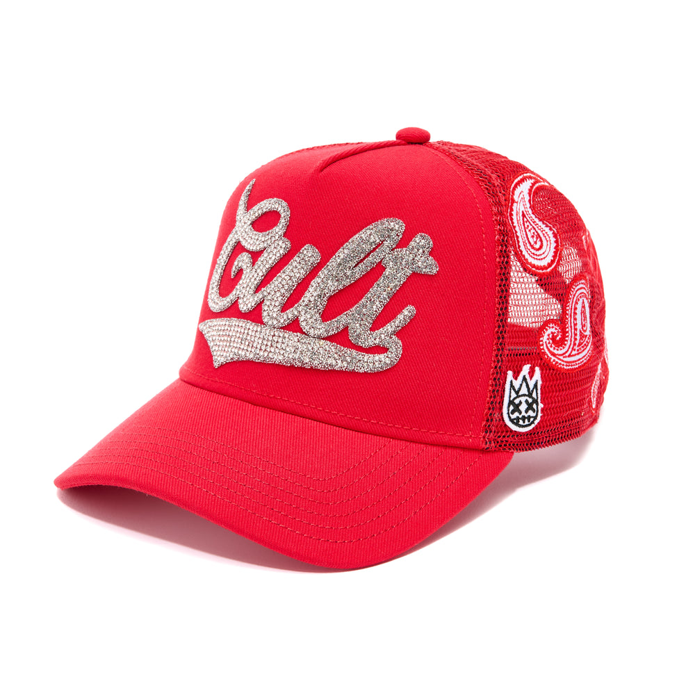 Cult's Paisley Shimuchan Logo Mesh Back Trucker Hat in Red