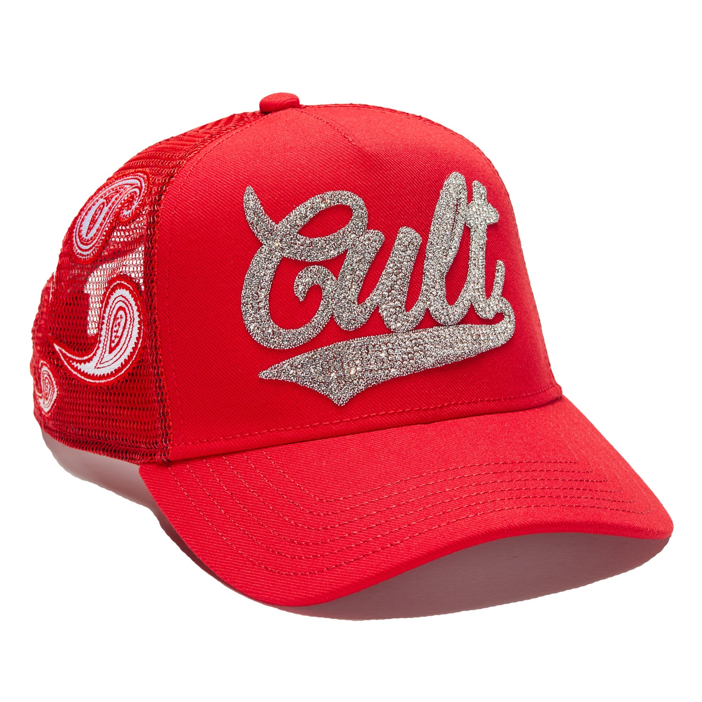 Cult's Paisley Shimuchan Logo Mesh Back Trucker Hat in Red