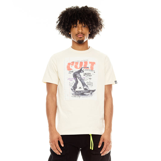 Cult's Short Sleeve Crew Neck Tee "LSD" in Winter White