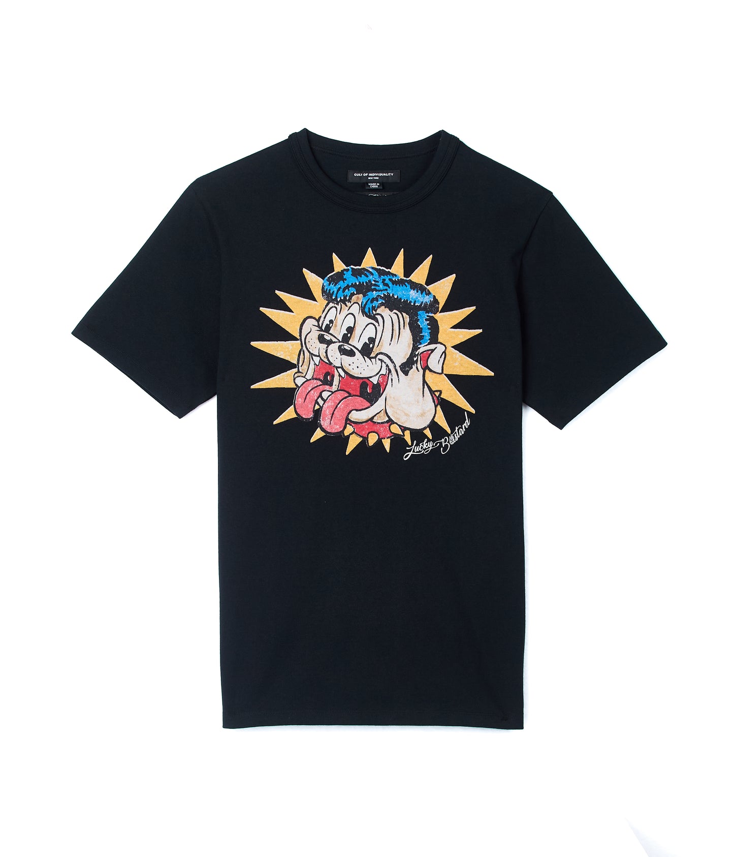 Cult's Short Sleeve Crew Neck Tee "Lucky Bastard" in Black