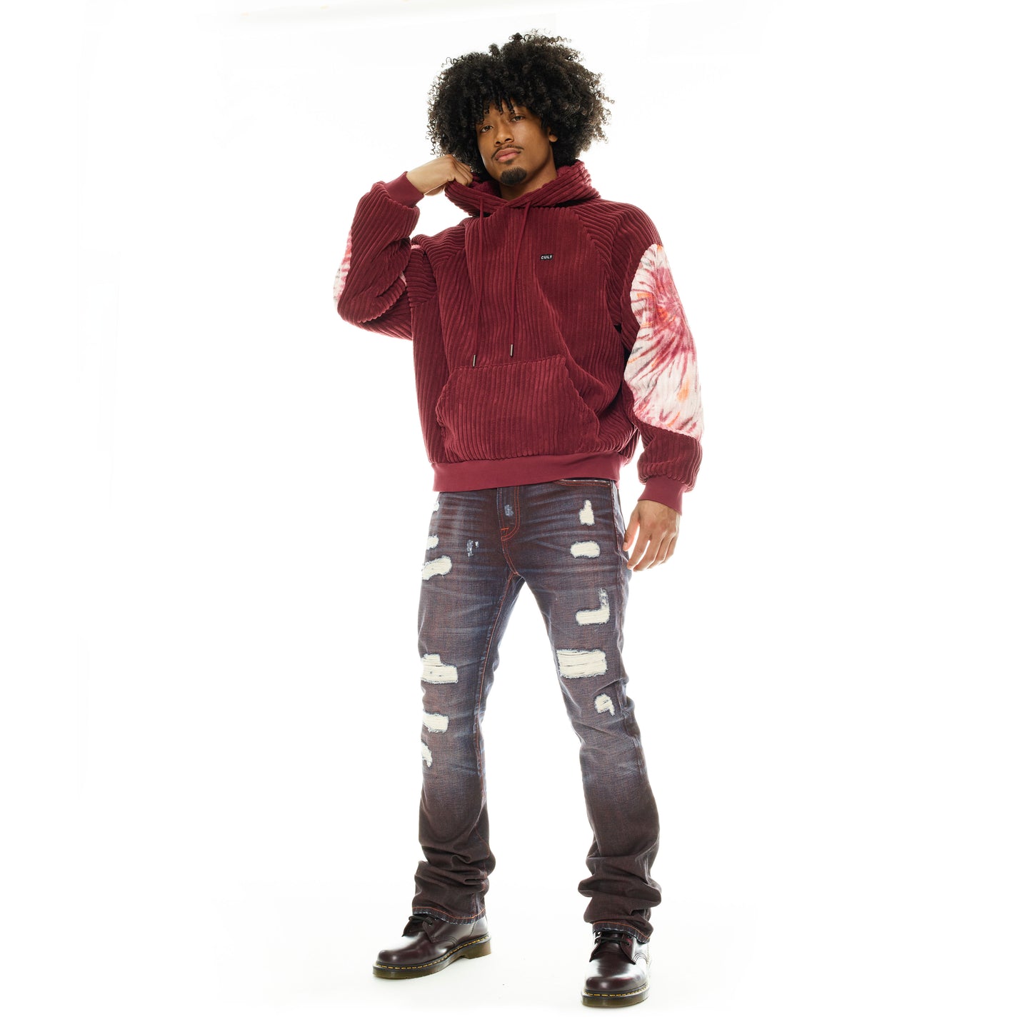 Cult's Burgundy Tye Dye Pullover Sweatshirt in Vintage Merlot