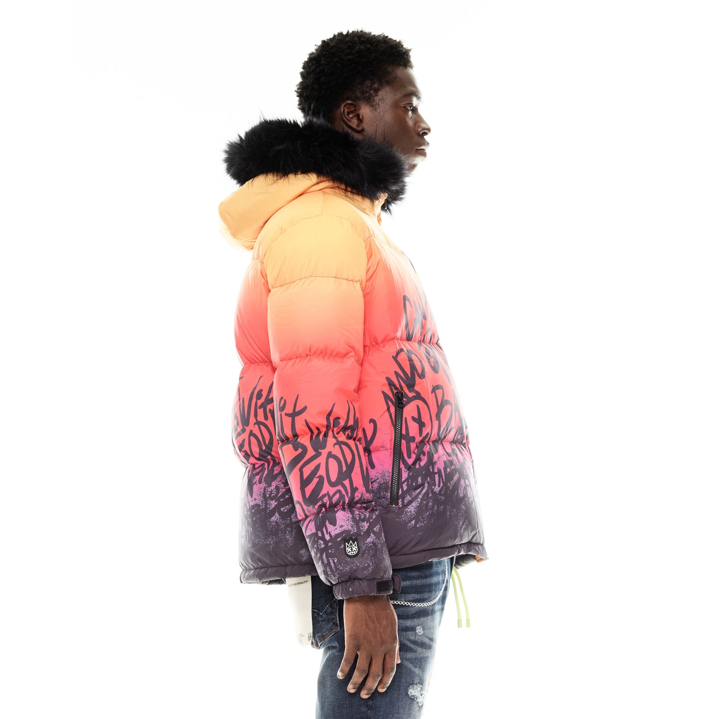 Cult's Puffer Jacket With Fur Hood in Sunburst