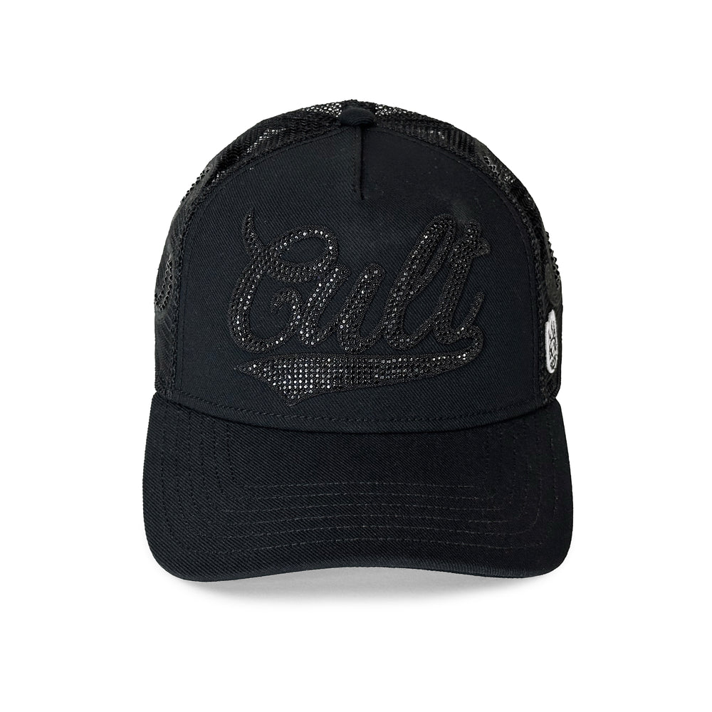Cult's Crystal Paisley Shimuchan Logo Mesh Back Trucker Hat in Black
