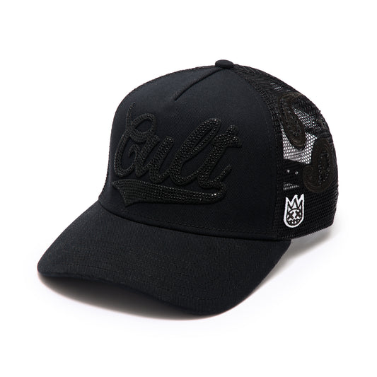 Cult's Crystal Paisley Shimuchan Logo Mesh Back Trucker Hat in Black