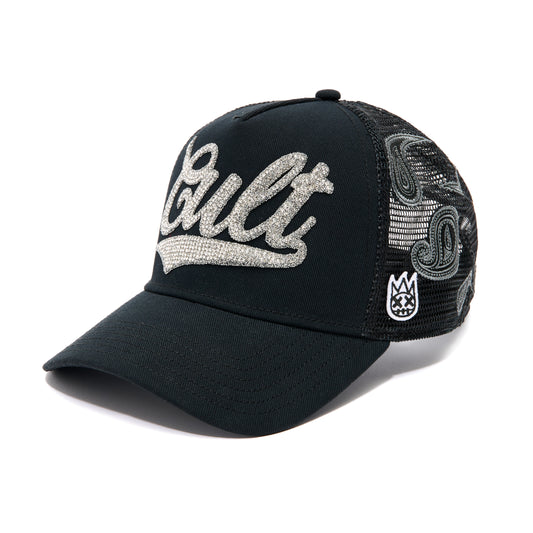 Cult's Paisley Shimuchan Logo Mesh Back Trucker Hat in Black