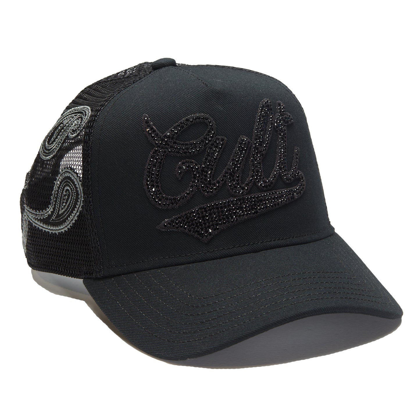 Cult's Paisley Shimuchan Logo Mesh Back Trucker Hat in Black