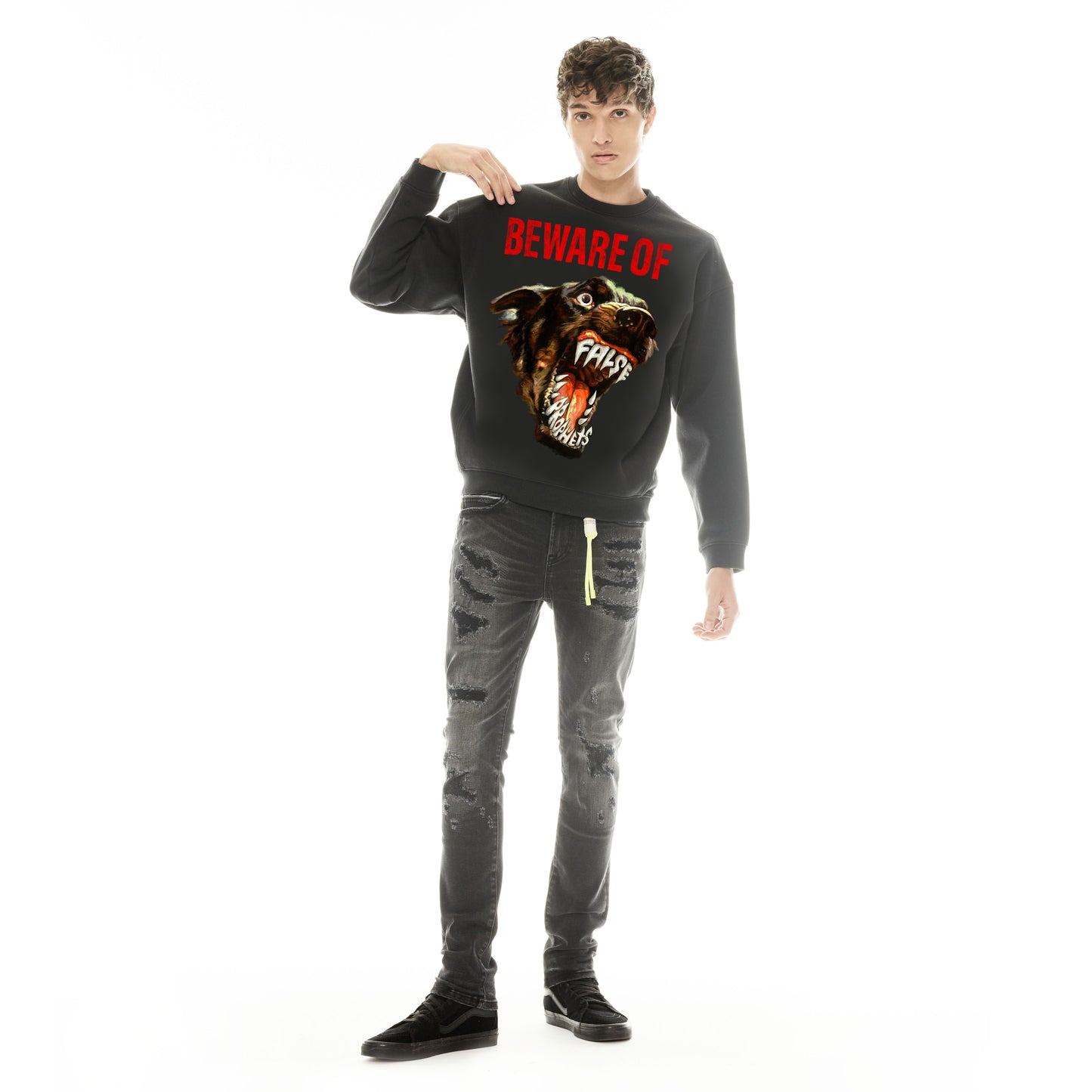 Cult's Crew Neck Fleece Sweater "False Prophets" in Pirate Black