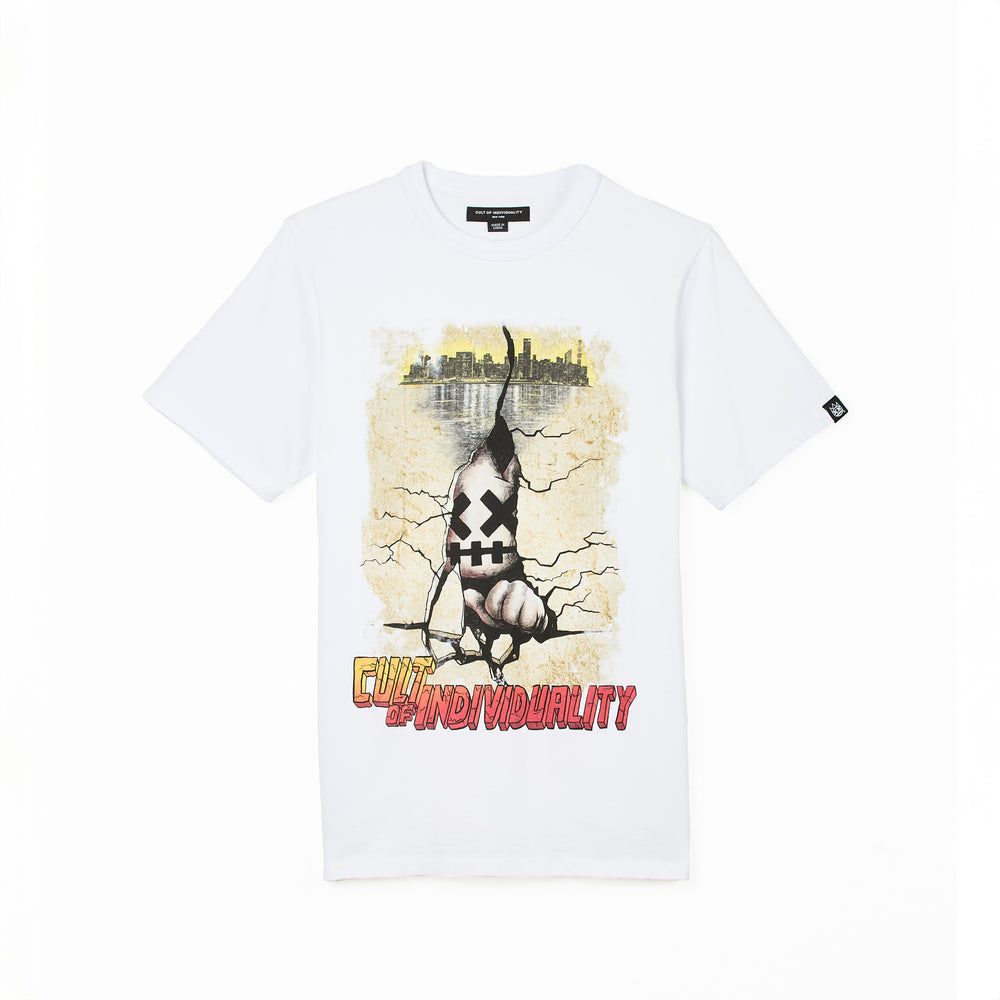 Cult's Short Sleeve Crew Neck Tee "Cracked Wall" in White