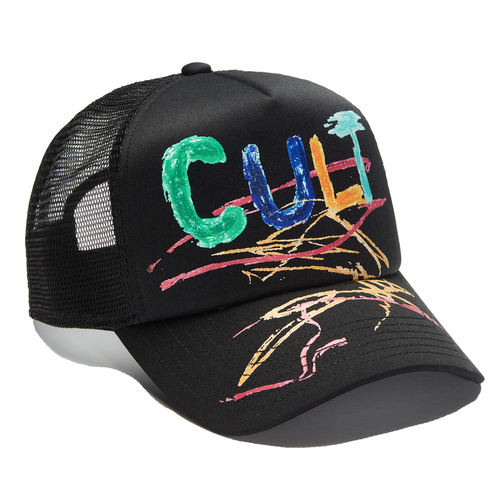 Shimuchan Black Foam Trucker Hat – Hand Drawn Logo Cap