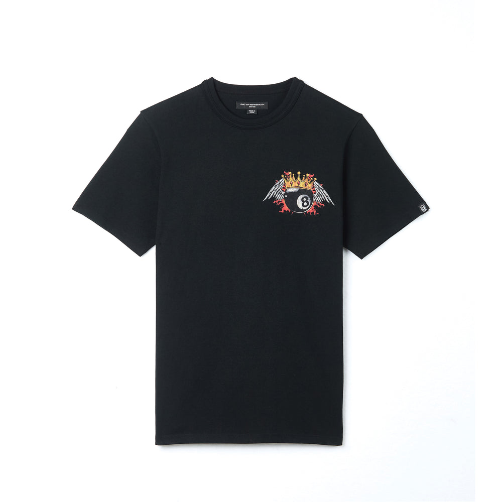 SHORT SLEEVE CREW NECK TEE " HIGH ROLLERS CLUB " IN PIRATE BLACK