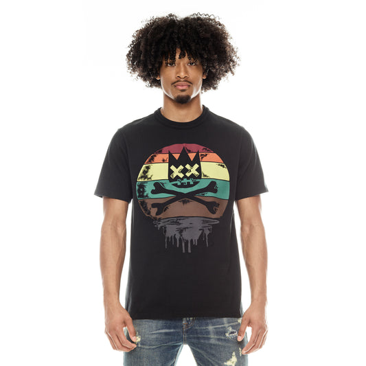 SHORT SLEEVE CREW NECK TEE "MELTING SUN" IN PIRATE BLACK