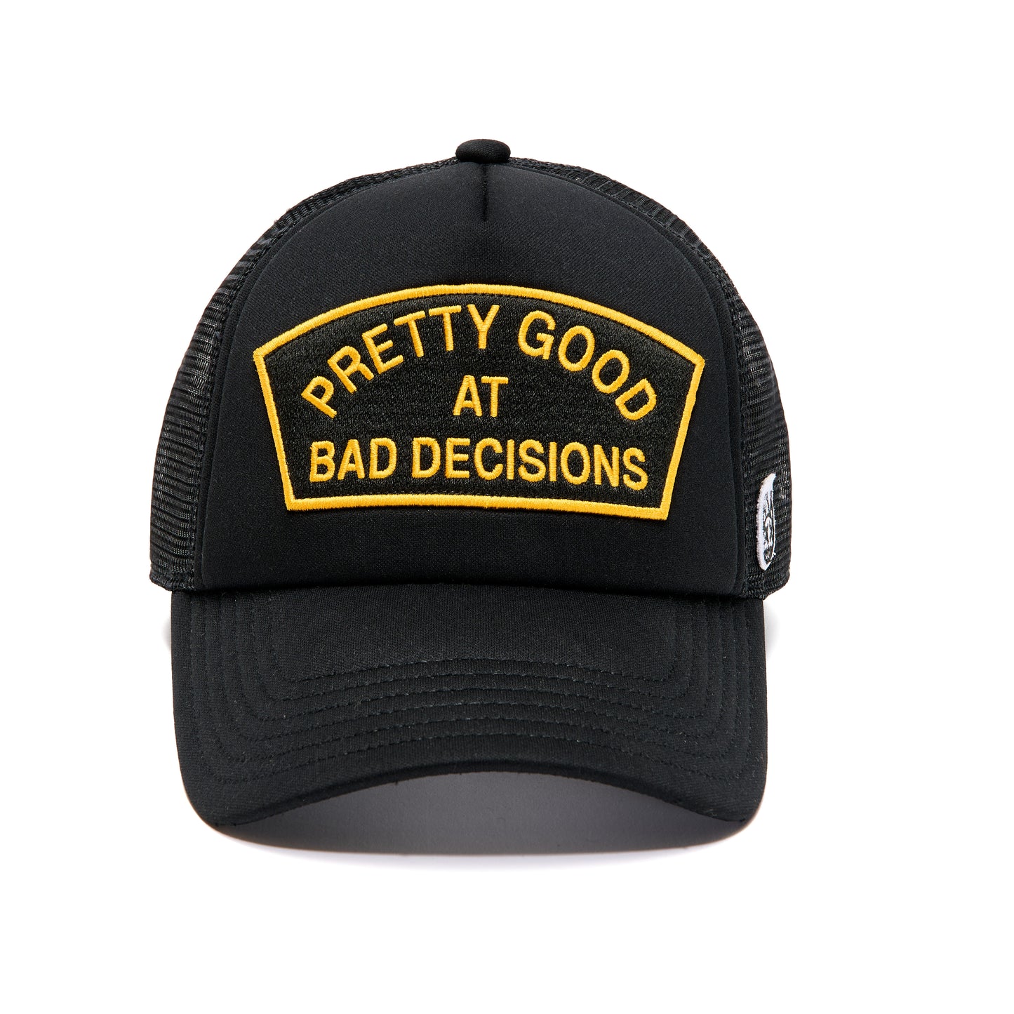 "BAD DECISIONS" MESH BACK TRUCKER HAT IN BLACK