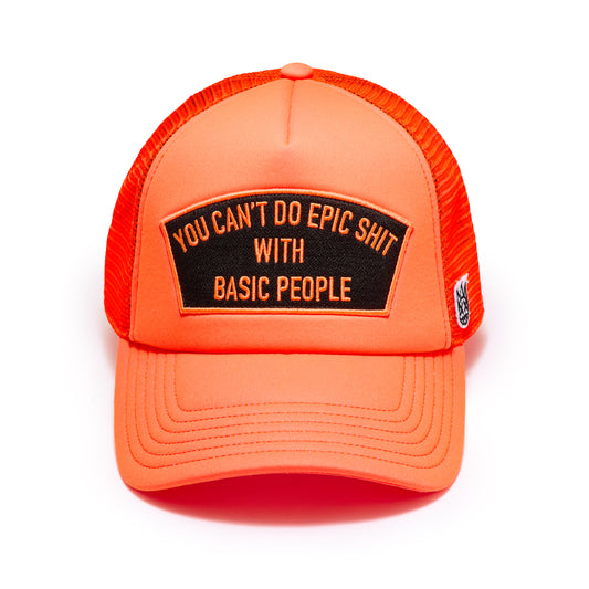 Cult's Mesh Back Trucker Hat In Coral "Cant Do Epic Shit" / Black Patch