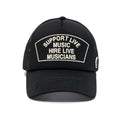 "SUPPORT LIVE MUSIC" MESH BACK TRUCKER HAT IN BLACK