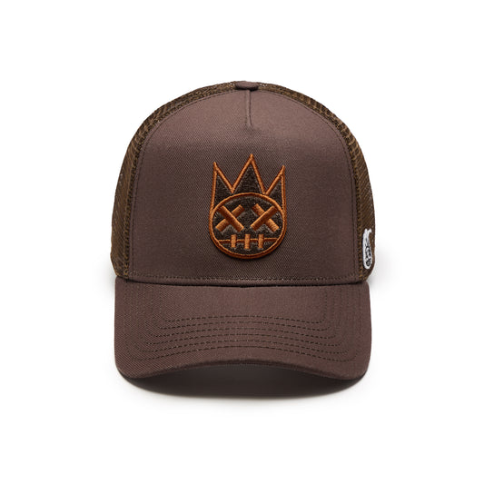 Cult's Clean Shimuchan Brown Logo Mesh Back Trucker Hat in Brown