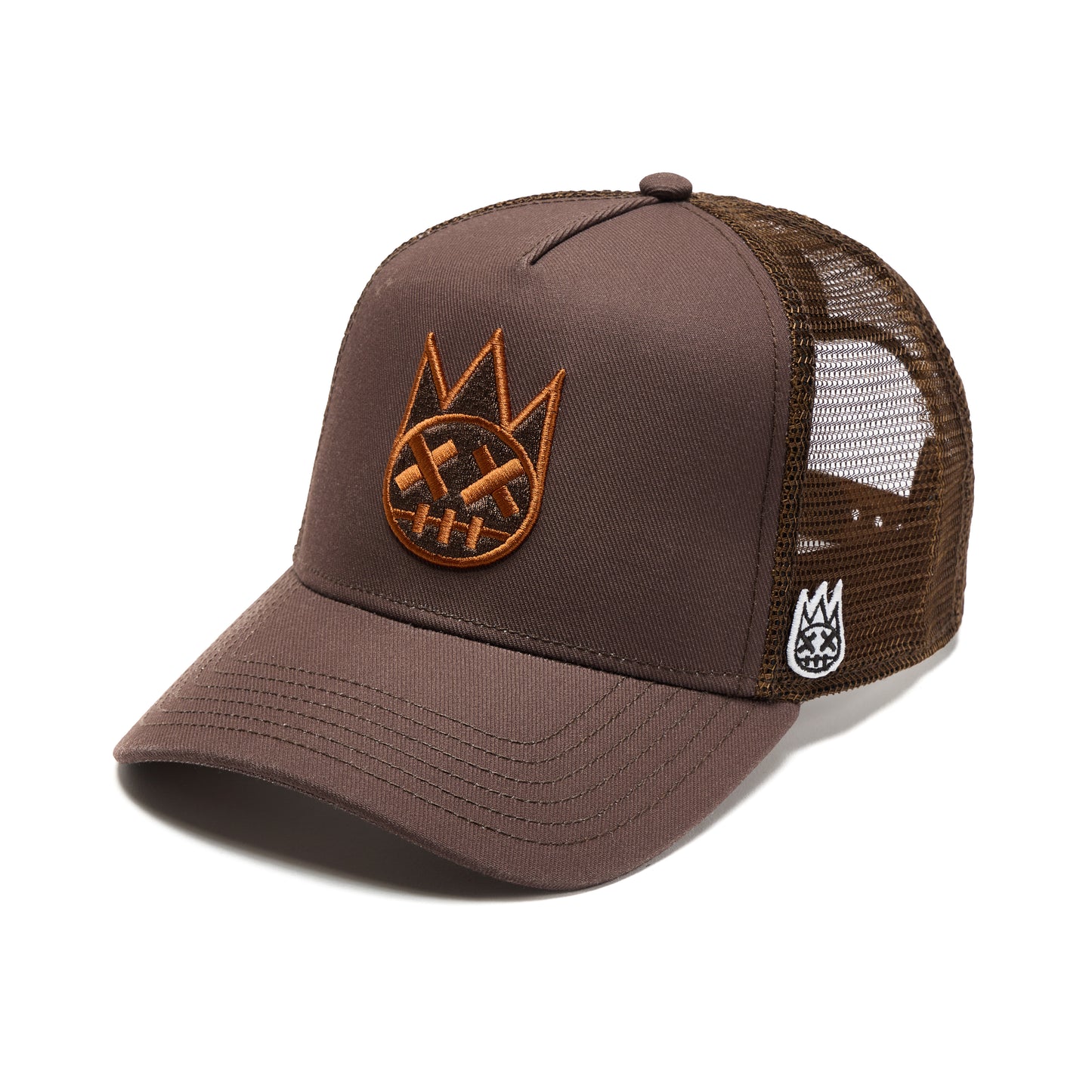 Cult's Clean Shimuchan Brown Logo Mesh Back Trucker Hat in Brown