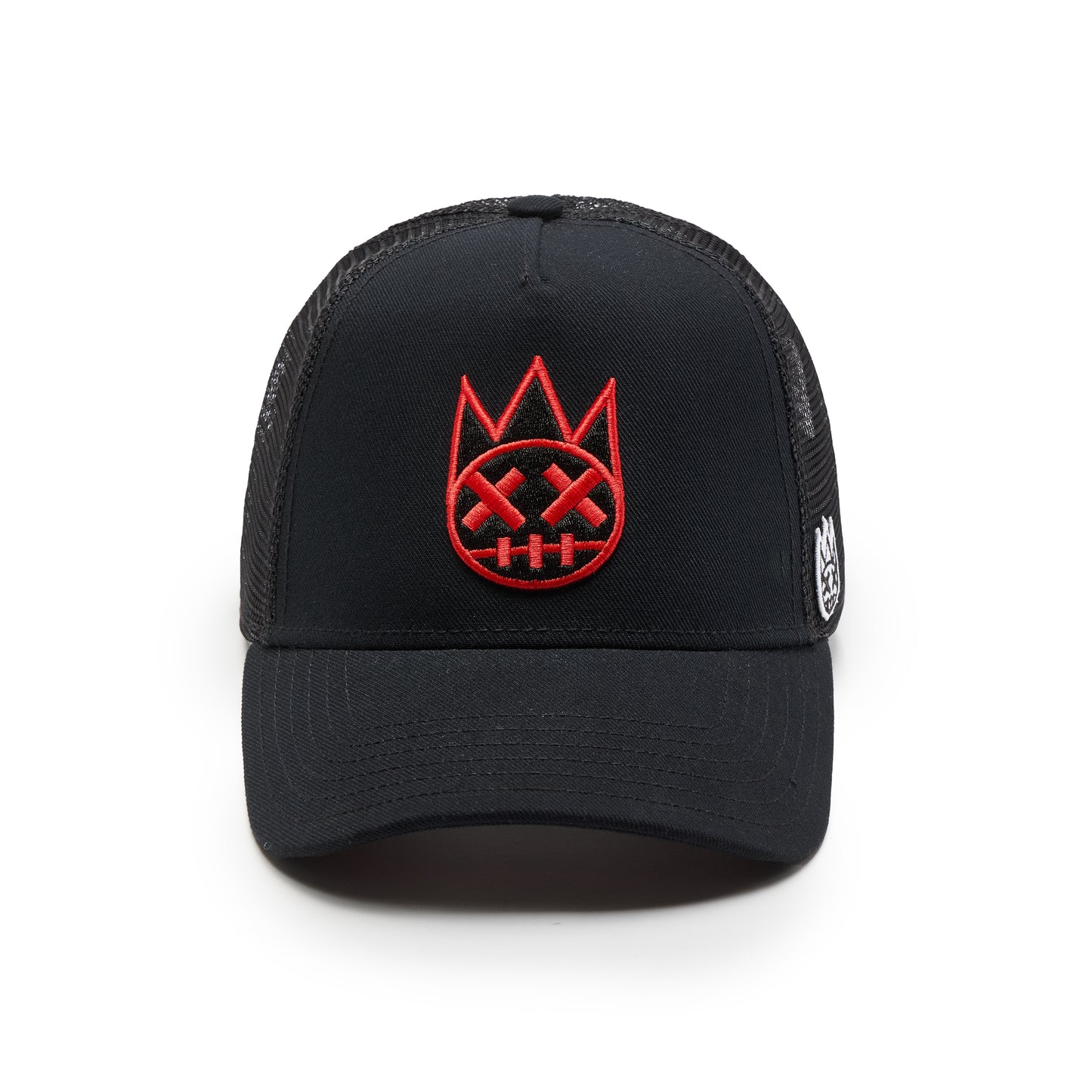 Cult's Clean Shimuchan Red Logo Mesh Back Trucker Hat in Black