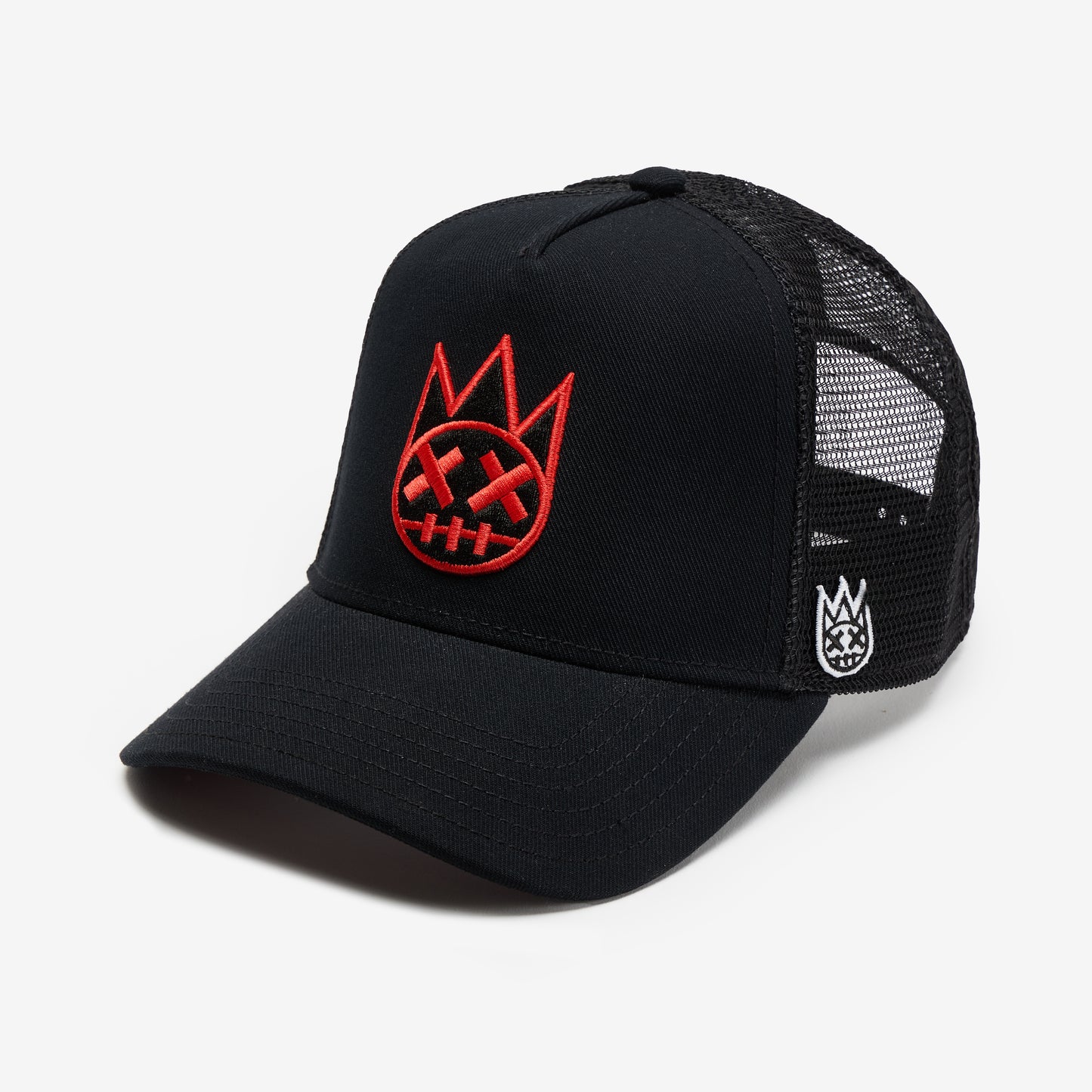 Cult's Clean Shimuchan Red Logo Mesh Back Trucker Hat in Black