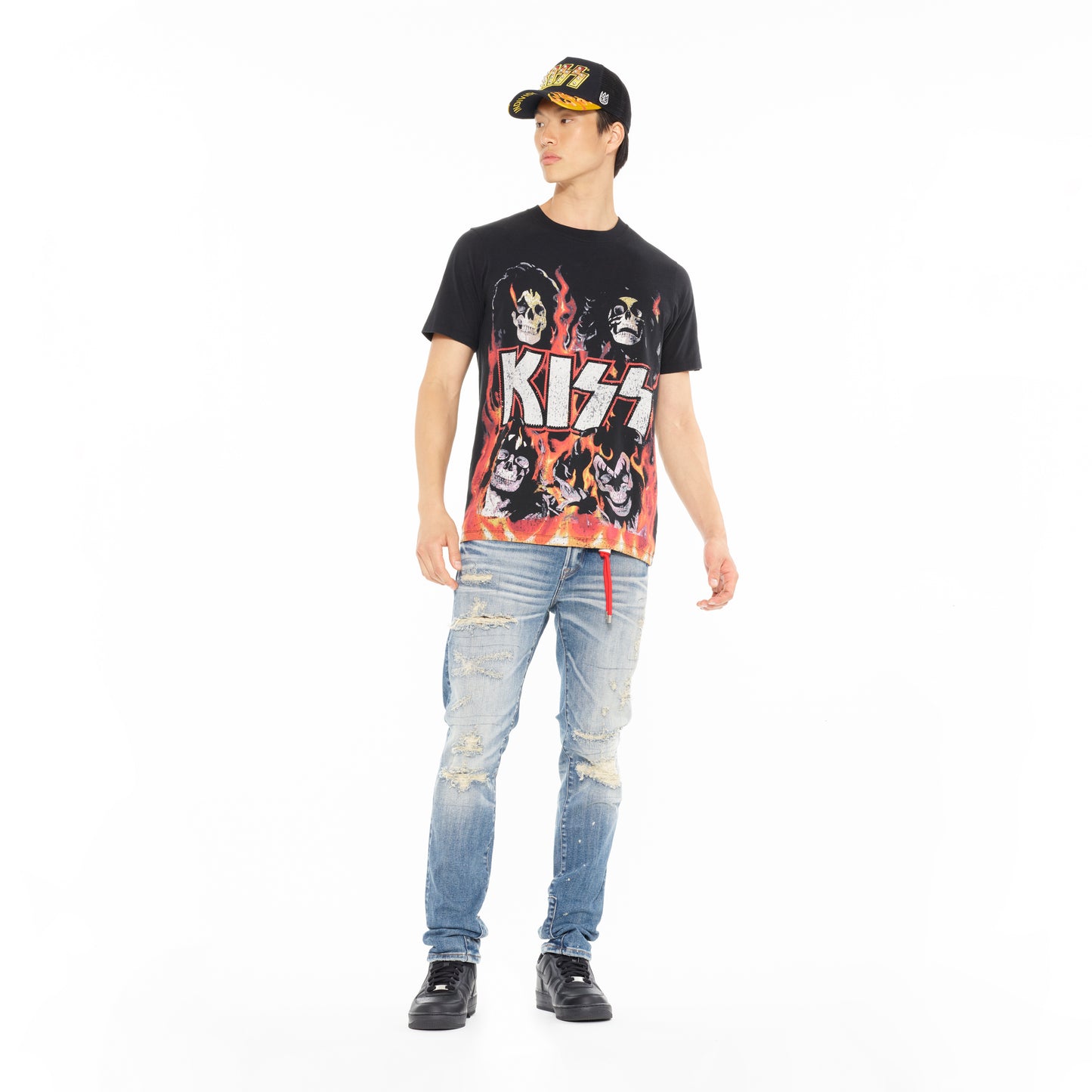 Cult's Short Sleeve Crew Neck Tee "Kiss Hellfire" in Black