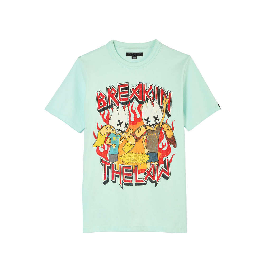 Cult's Short Sleeve Crew Neck Tee "Breaking The Law" in Powder Blue