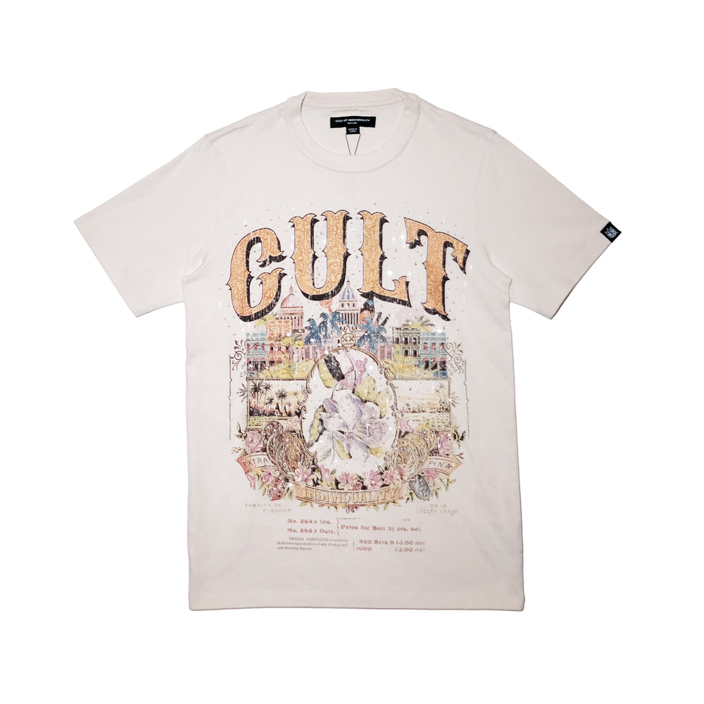 Cult's Crystallized Limited Edition Heavyweight Short Sleeve Crew Neck Tee "Cuba" in Winter White