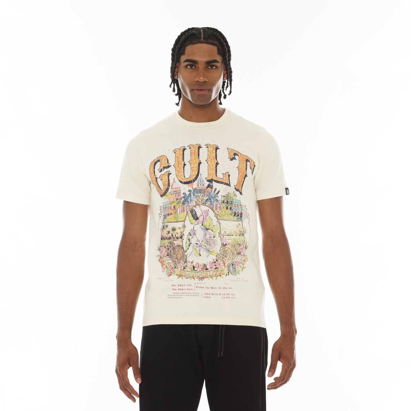 Cult's Crystallized Limited Edition Heavyweight Short Sleeve Crew Neck Tee "Cuba" in Winter White