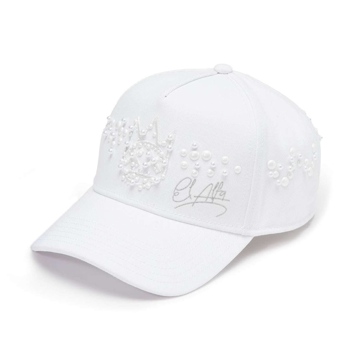 Cult x El Alfa Premium 5 Panel A Frame Trucker Hat with Pearls in White