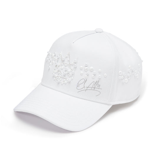 Cult x El Alfa Premium 5 Panel A Frame Trucker Hat with Pearls in White