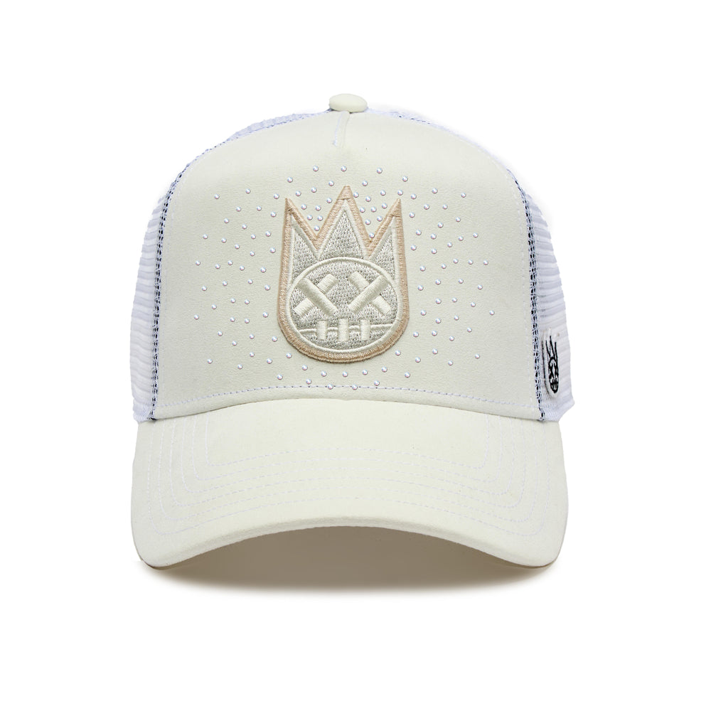 Cult's Crystallized Limited Edition Clean Logo Mesh Back Trucker Hat in Winter White