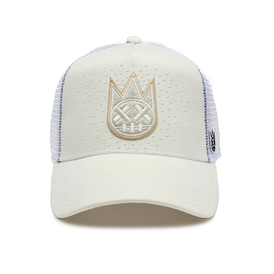 Cult's Crystallized Limited Edition Clean Logo Mesh Back Trucker Hat in Winter White
