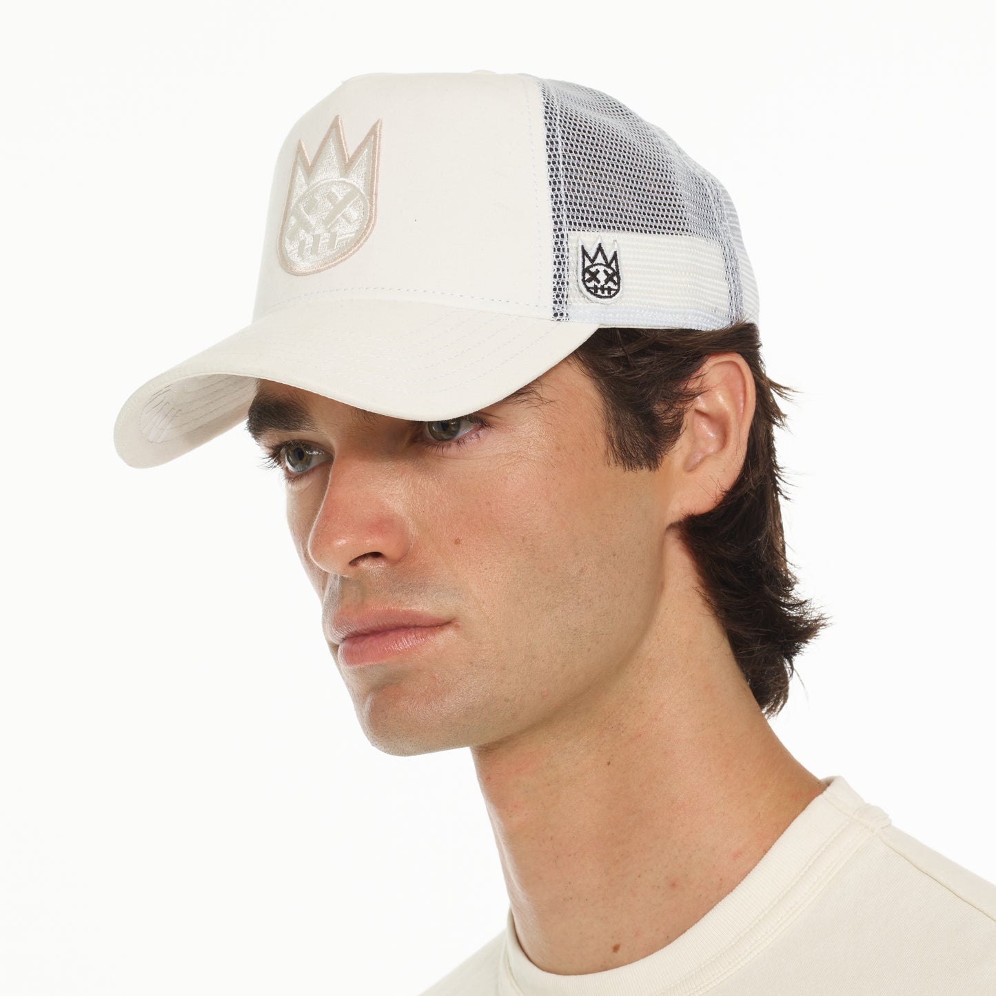 Cult's Clean Logo Mesh Back Trucker Hat in Winter White