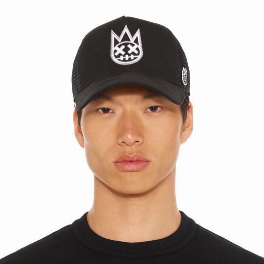 Cult's Clean Logo Mesh Back Trucker Hat in Black