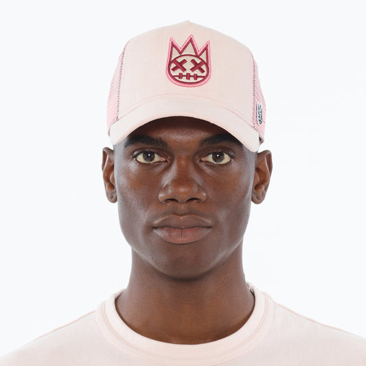 Cult's Clean Logo Mesh Back Trucker Hat in Powder Pink