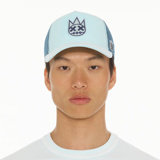 Cult's Clean Logo Mesh Back Trucker Hat in Powder Blue