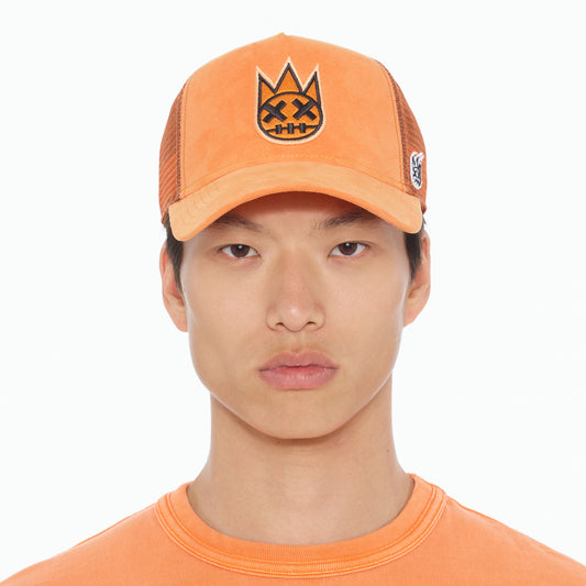 Cult's Clean Logo Mesh Back Trucker Hat in Orange