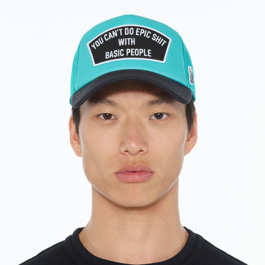 Cult's "Cant Do Epic Shit" Mesh Back Trucker Hat in Teal