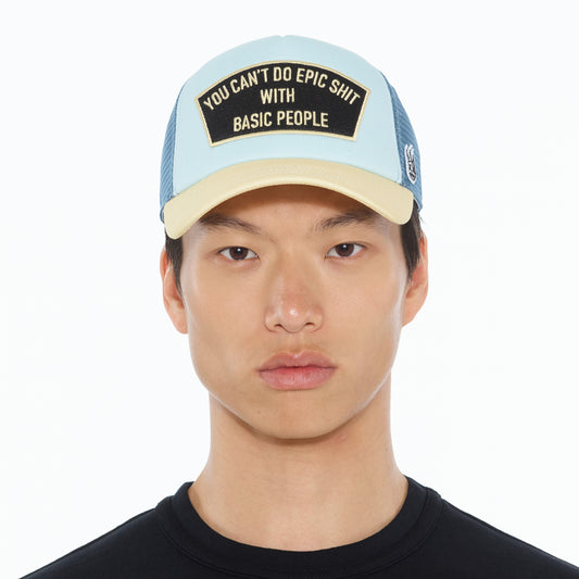 Cult's "Cant Do Epic Shit" Mesh Back Trucker Hat in Powder Blue