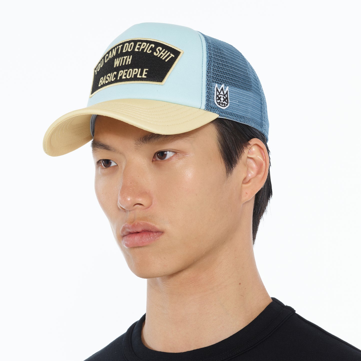 Cult's "Cant Do Epic Shit" Mesh Back Trucker Hat in Powder Blue