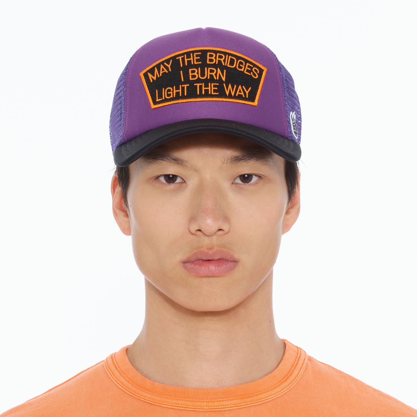 Cult's "May The Bridges I Burn" Mesh Back Trucker Hat in Purple