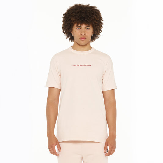 Cult's Short Sleeve Crew Neck Tee "Shimuchan" Logo in Powder Pink